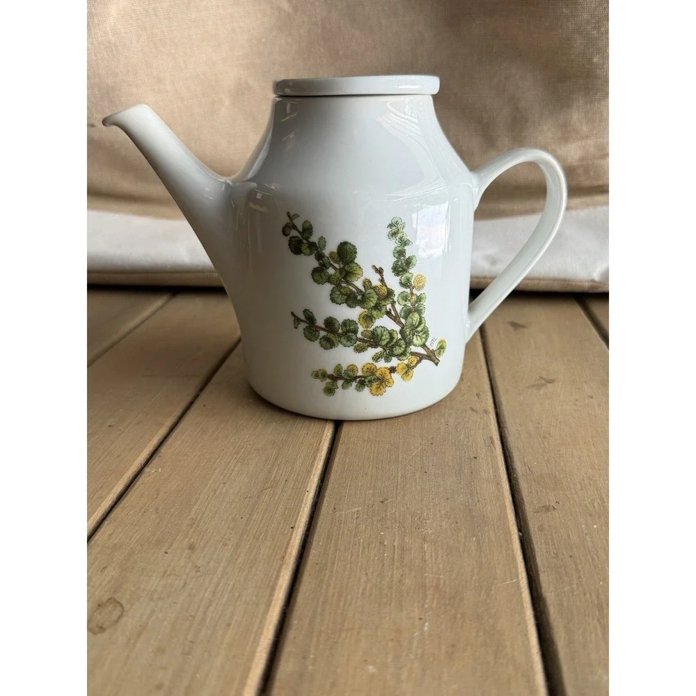 Porsgrund Norway Teapot Vtg MCM Botanical Leaf Branch DTL Signed Anchor Mark Vtg
